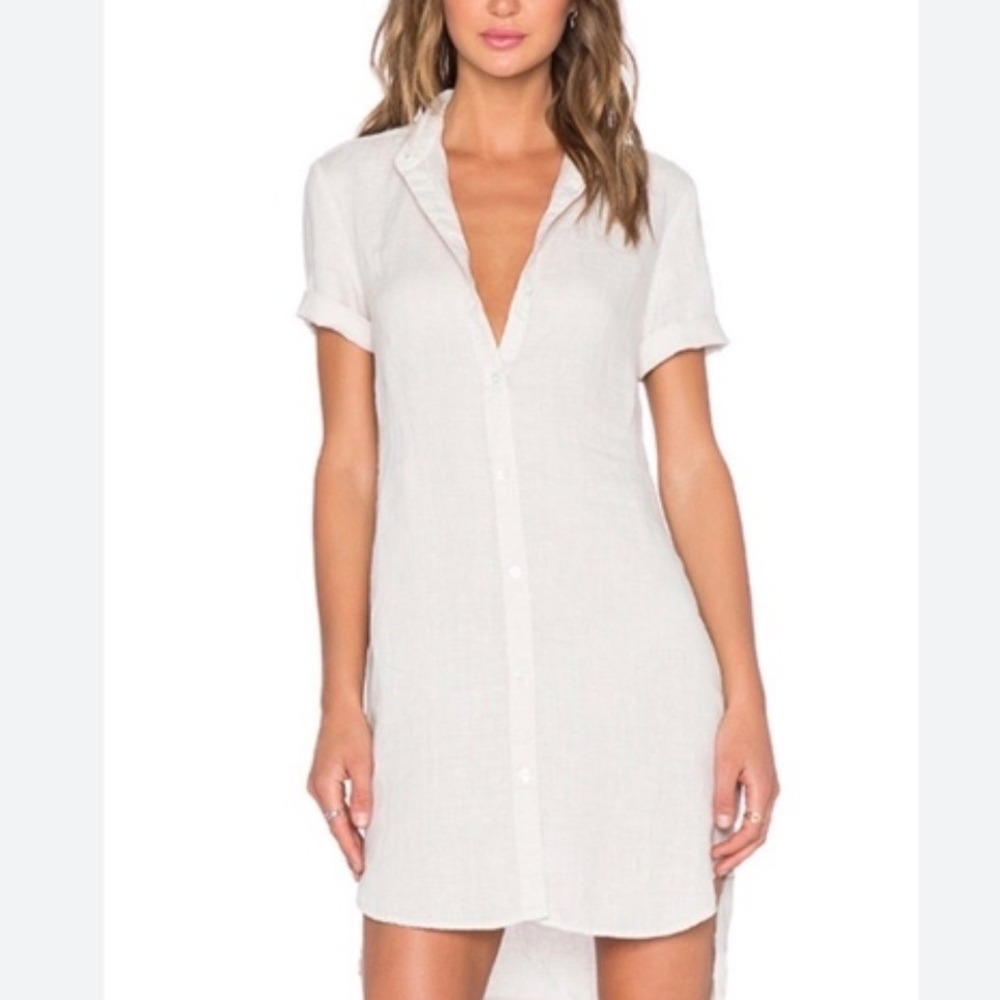 Standard James Perse White Linen Short Sleeve Button Down Shirt Dress Size 2